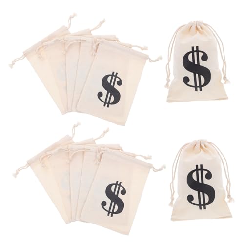 SAFIGLE 24個コッ製 米色 ドローストリングバッグ 米ドルマーク入り 多目的収納袋 ハロウィン 海賊 コスプレ 向け 誕生日パーティー用プレゼ