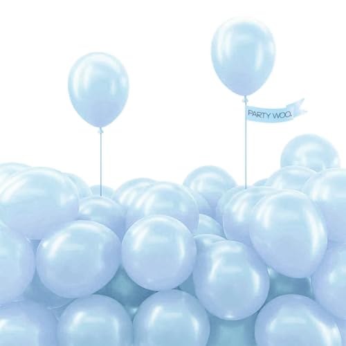 Image of PartyWoo Pearl Light Blue Balloons 100 pcs 5 Inch Baby Pastel Blue Balloons for Graduation Baby Shower Gender Reveal Weddings Anniversary Under The Sea Theme Birthday Party Decorations Blue-Z02