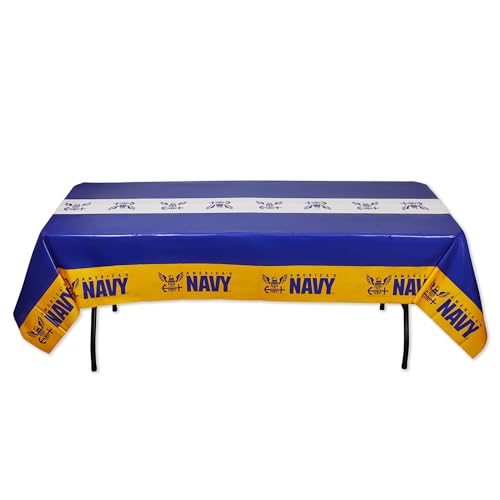 Havercamp U.S. Navy Premium Disposable Plastic Tablecloth Party Decoration 9ft by 4.5 feet Table Cover