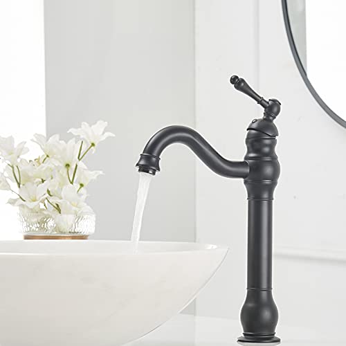 BATHLAVISH Black Vessel Sink Faucet Tall Farmhouse Single Hole Single Handle Vanity Lavatory Matte with Pop Up Drain Without Overflow by BATHLAVISH - Image 6