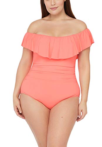 La Blanca Women's Plus Size Ruffled Bandeau One Piece Swimsuit, Bird of Paradise, 16W