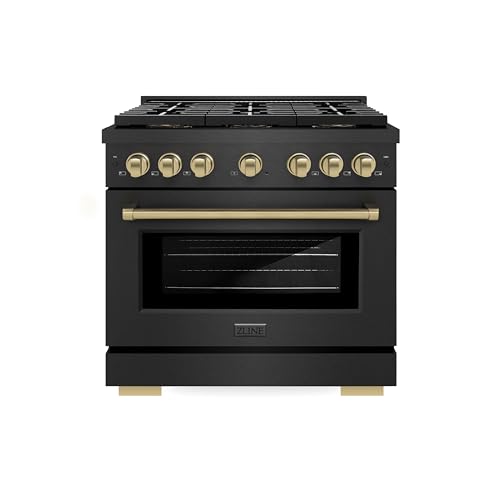 ZLINE Autograph 36 in. 5.2 cu. ft. Paramount Dual Fuel Range with 6 Burner DuoPro™ Cooktop and Electric Convection Oven in Black Satin Stainless Steel and Champagne Bronze Accents (PSDRBSZ-36-CB)