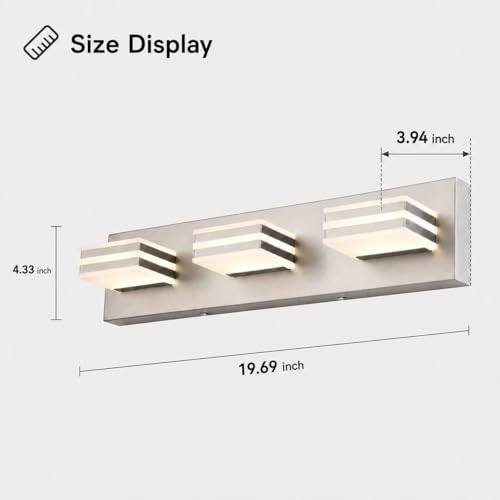Image of 3-Light Brushed Nickel Vanity Light for Bathroom, 20 Inch 24W 5CCT Dimmable LED Fixture with Clear Acrylic Shade, Hardwired Modern Wall Light Over Mirror for Guest Bath