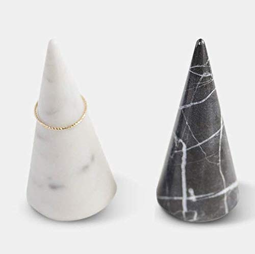 craft monkees Ring Holder Cone Genuine Marble Polished| Ring Jewelry Display Stand (black marble & white marble, 2)