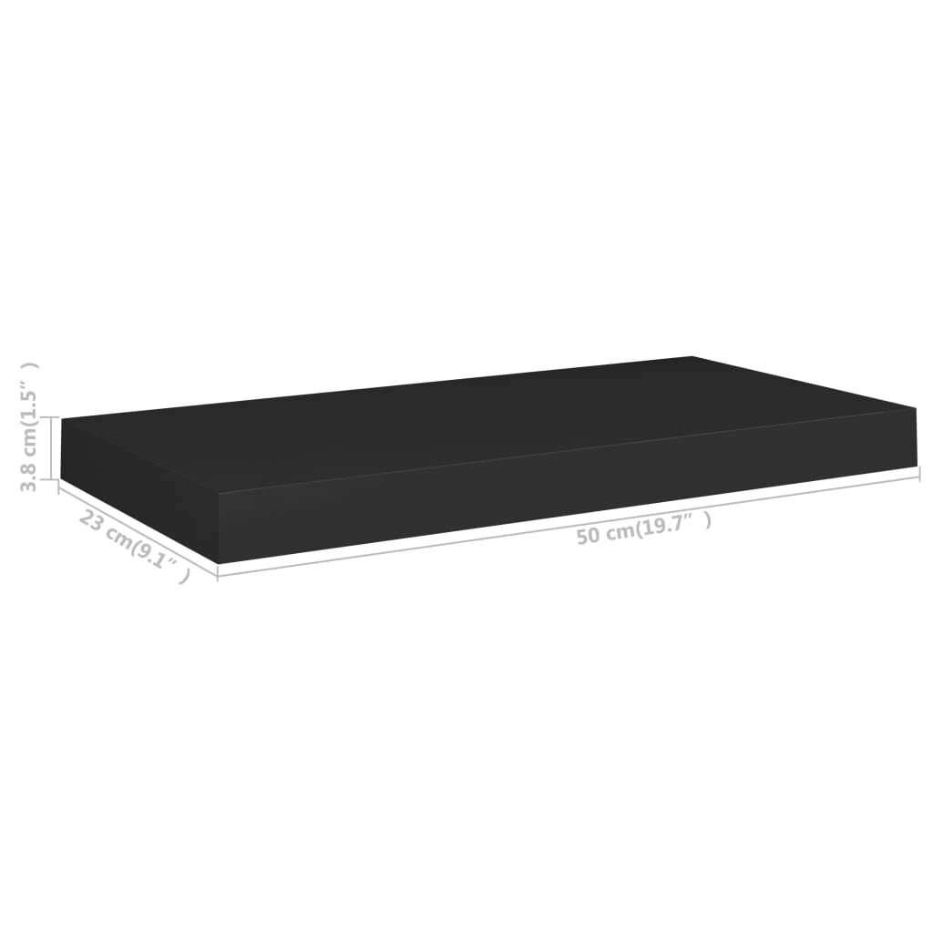 Estantería flotante negra 50 x 23 x 3,8 cm, moderna estantería de pared de MDF, soporte invisible, para libros, decoración y coleccionables, diseño robusto