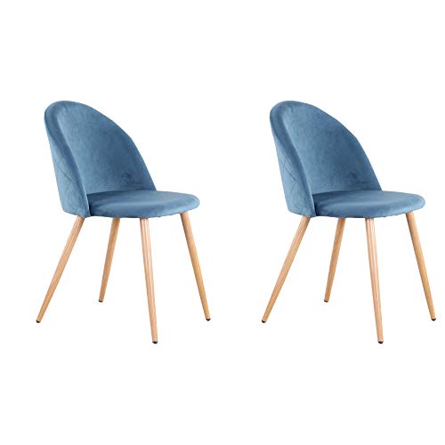 GrandCA HOME Juego de 2 Sillas de Comedor De Terciopelo, Sillas de Cocina con Cojín de Asiento de Terciopelo Suave, Sillas de Comedor Laterales Tapizadas para Sala de Estar, Azul