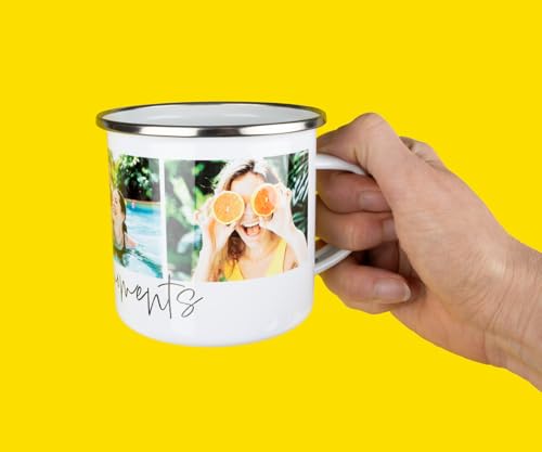 ORWO – 300 ml Emaille-Tasse bedrucken und mit Foto personalisieren | robuste Blechtasse | Emaille-Becher mit Namen | hochwertiger Druck: handmade in Germany (Glück ist)