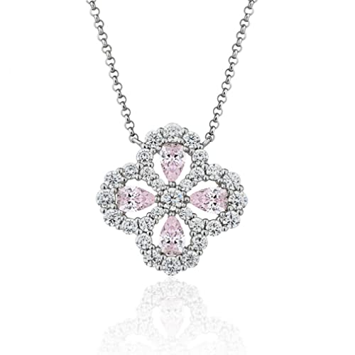 Collier argent sterling pendentif trèfle diamant carbone rose