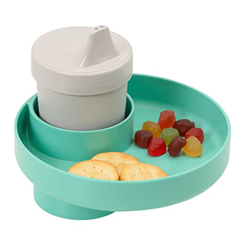 Image of Travel Tray Round, USA Made Easily Convert Your existing Cup Holder to a Tray and Cup Holder for use in a Car Seat, Booster, Stroller, Golf Cart and Anywhere You Have a Cup Holder! Teal