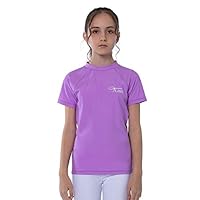 TIZAX Mädchen Kurzarm UV Schwimmshirt Kinder Badeshirt UPF50 + Schnelltrocknend Rashguard Helles Violett 13-14 Jahre/158-164