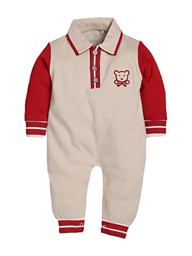 Image of BABY GO Cotton Full Sleeve Polo Neck Romper for Baby Boys | Cute Printed Collared Jumpsuit with Snap Buttons | Newborn Bodysuit & Sleepsuit