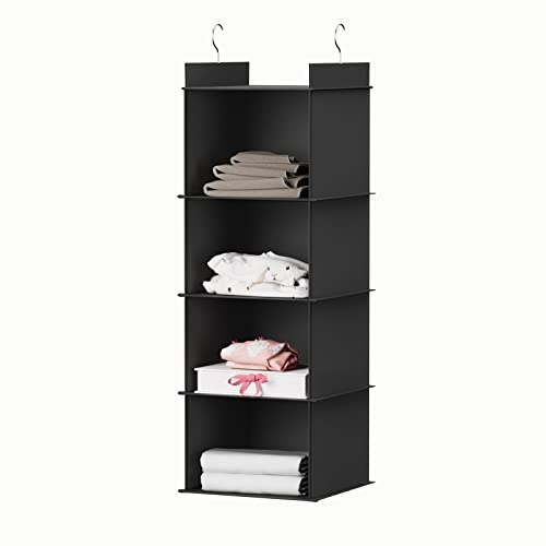 YOUDENOVA 吊り下げ収納 衣類ラック 収納 クローゼット 折りたたみ 旅行 便利グッズ 水洗い可能 防湿防カビ 洋服収納 衣類収納 帽子収納 (ブラック、4段)