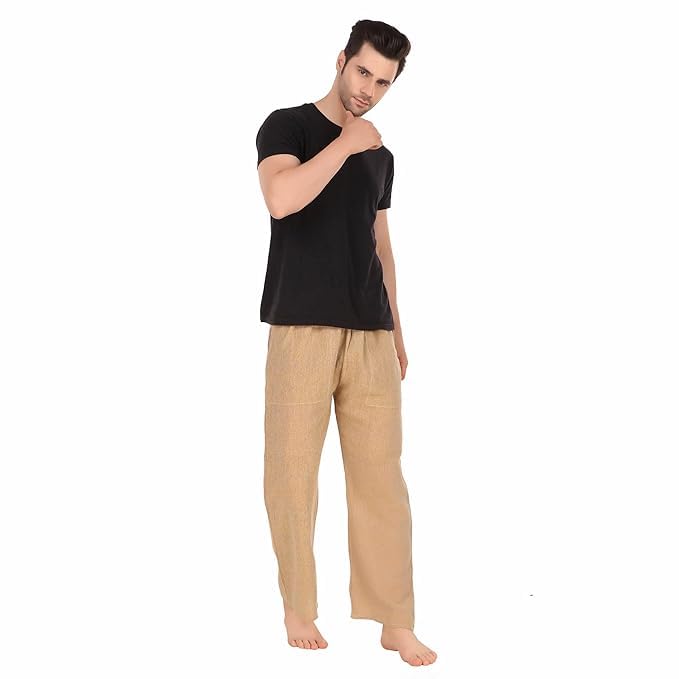 Mens Pajama Elastic Waist Bottoms Lounge Pants Lightweight Pajamas With Pocket Useful -Night wear;Gym;Morning Evening walk & Soft Cotton Fabric -Free Size Upto 28 to 36 Inches (Beige)-image-44