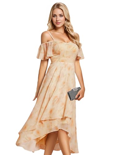 Ever-Pretty Women's Summer Cold Shoulder Hi-Lo Asymmetrical Hem Flowy Chiffon