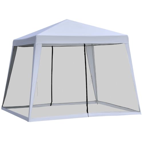 Outsunny Carpa de Jardín 3x3 m Gazebo con Mosquitera 4 Laterales Gris