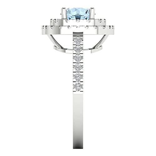 Clara Pucci 1.615 ctw Women's Engagement Ring | 18K White Gold | 6.5mm Round Cut Blue Moissanite Solitaire with Accents Anniversary Bridal Promise Ring3