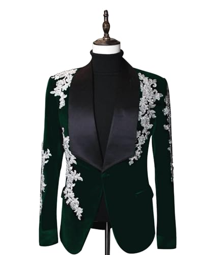 Men's Luxury Velvet Tuxedo with Lace Applique Slim Fit Single Breasted Suit Jacket for Wedding Prom Party Dinner4