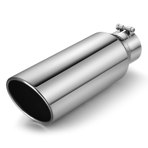 Image of Exhaust Tip 4 inch Inlet 6 inch Outlet 18 inch Long, High Performance Stainless Steel, Rustproof Polished Finish, Rolled Angle Cut, Bolt-On Diesel Tail Pipe, Universal for Car Truck