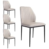 Zerifevni Dining Chairs Set of 4, Faux Leather Modern Style Kitchen Chairs (4 Beige)