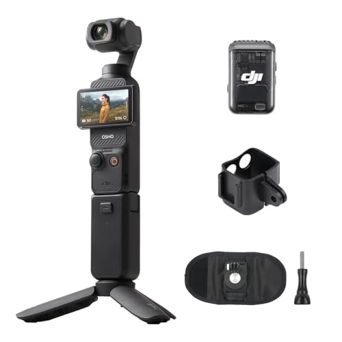 DJI Osmo Pocket 3 Creator Pack, Cámara 4K/120fps CMOS 1'' Estabilización 3 Ejes, Enfoque Rápido, Seguimiento Facial, Micrófono, Clip de Cinturón y Armazón de Montaje para Mochila (Negro)