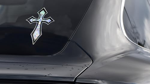 Image of Elektroplate Christian Cross (Pointed Gothic) Metallic Reflective Decal (4 inch x 2.9 inch) | Premium Auto-Grade All Weather Sticker for Car, Water Bottle, Laptop, Cooler, Phone | Made in the USA