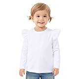 Magic Park 12M-14Y Baby Girl Blouse Toddler Short Long Ruffle T-Shirts Kids Girl Solid Color Tee Casual Tops for Girls (0032C_White, 3-4 Years)
