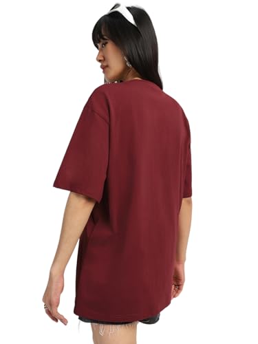 Image of JUNEBERRY Pure Cotton Oversized Baggy Fit Half Sleeve Drop Shoulder Plain Solid Round Neck T-Shirt for Women (Available in Black, White, Lilac, Cork, Maroon, Royal Blue, Swan White, Soap Nut Colors)