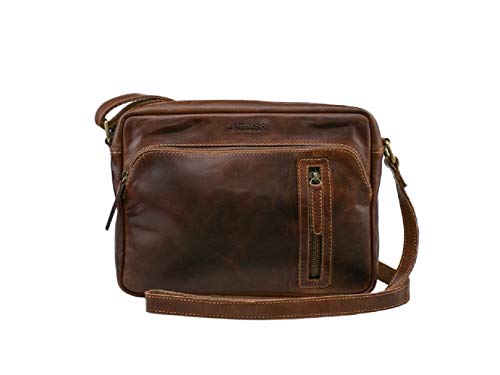 Morgado Leather Bolso bandolera señora mediano  piel vacuno vintage engrasada.  Color