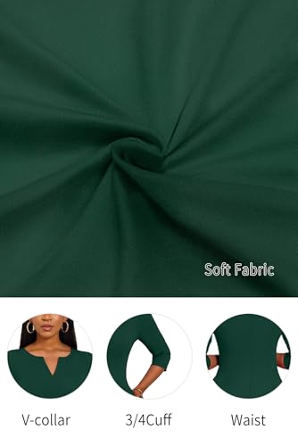 Image of Nmoder Midi Dresses for Women A-Line Fit and Flare Dress 3 /4 Sleeve V Neck Cocktail Wedding Guest Work Dress with Pockets