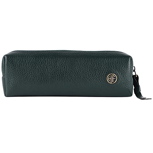HAMMONDS FLYCATCHER Leather Utility Pouch - Multi-Use Genuine Leather Case for Pencils, Cosmetics, Stationery, Coins, Makeup Brushes - School & Office Organizer for Women & Men - Green
