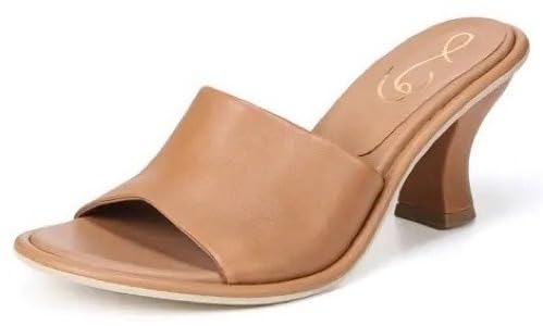 Image of Sam Edelman Aida Saddle Rounded Open Toe Slip On Block Heel Leather Dress Mules (Saddle, 9)