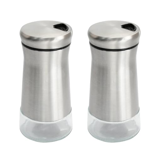 Salt Shaker Moisture Resistant Large Capacity Salt and Pepper Shakers Made of Glass and Stainless Steel Salt and Pepper Pots Set with Adjustable Pouring Holes