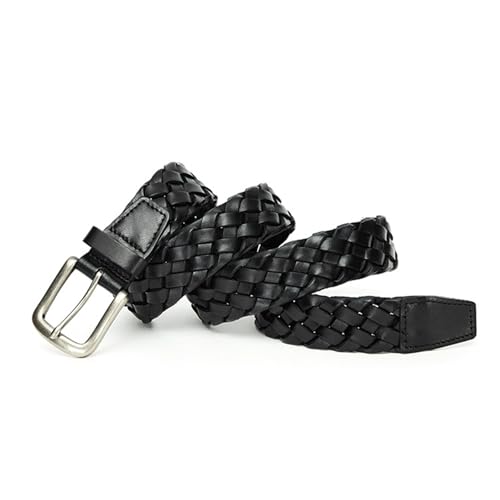 Woven Braided Belt for Men - 1 3/8"（35mm Cowhide Leather Dress Belt for Casual Jeans - Ultimate Comfort & Style(100cm/39, Black)3