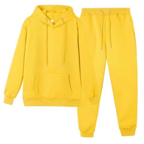 CHAIRAY Womens Hoodie Tracksuit Sweatsuits for Mens Set 2 Piece Hooded Sweatshirts and Sweatpant Sets Jogger Sweatsuit Yellow S