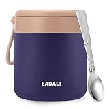 Eadali 15.2oz Kids Food Jar for Hot Food – Vacuum Insulated Lunch Container with 316 Stainless Steel Interior, Leakproof Wide Mouth & Foldable Spoon for School Meals