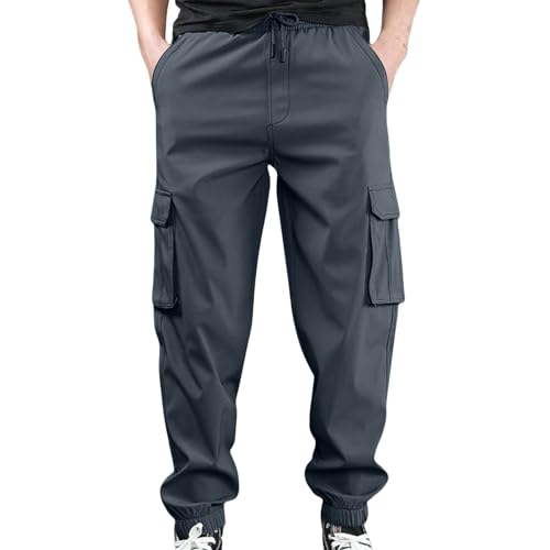 Pantalon cargo homme coupe droite avec cordon de serrage et poches multiples