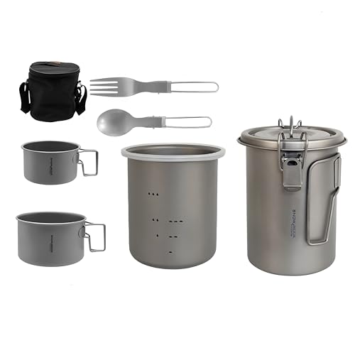 アウトドア チタン炊飯器 2合炊きライスクッカー キャンプ調理器具 900ml (旅楽セット)
