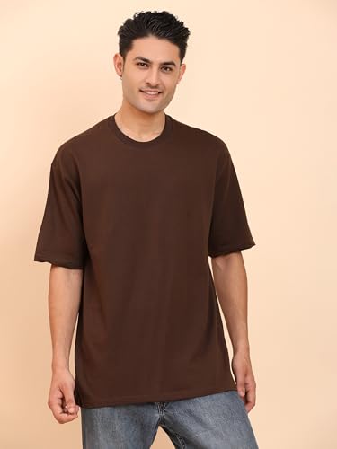 Image of Amazon Brand - Anarva Men's Oversized Cotton T-Shirt | Crew Neck | Half Sleeve | Solid Casual Tee