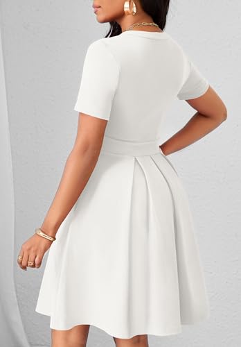 Womens Short Sleeve V Neck Casual Semi-Formal Dress Wedding Guest Cocktail Dresses with Pockets2