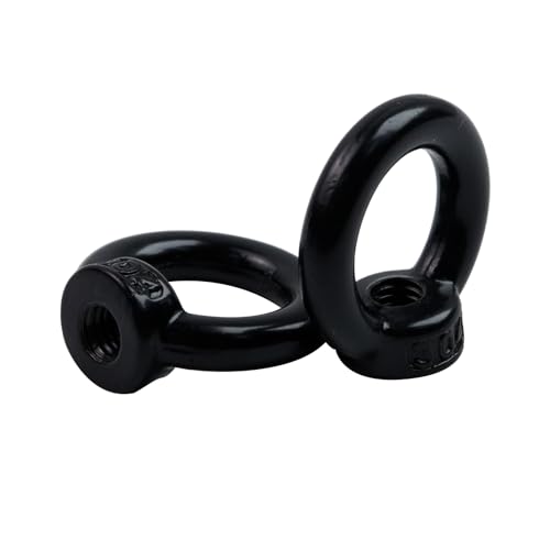 Image of Antrader Lifting Eye Nut,M5 Ring Eye Bolt Threaded Nuts,Black,6Pcs | Stainless Steel Heavy Duty Metric Eye Nuts for Mounting Anchor Point