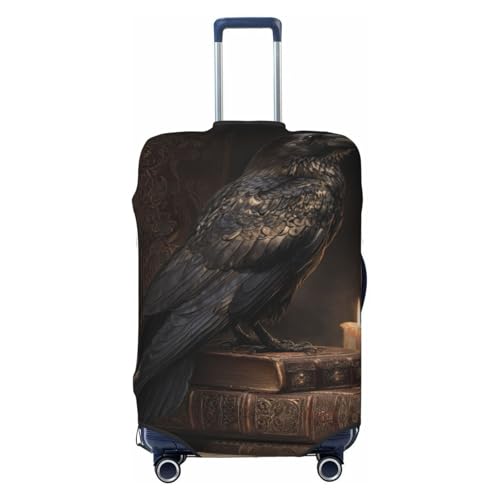 Raven On Ancient Book Candles Elastic Travel Luggage Covers Dustproof Scratch-Resistant Suitcase Protector Fit 22-24 Inch