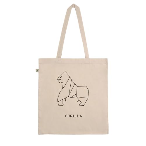PRO' line Dshirt14 - Bolsa de la compra con silueta clásica de origami Gorilla, personalizable con nombre, accesorio ecológico para amantes de los gorilas, natural, Talla única