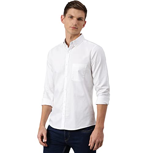 Image of Thomas Scott Men's Premium Slim Fit 100% Cotton Casual Shirt | Button-Down Collar | Full Sleeves | Solid Shirt for Men