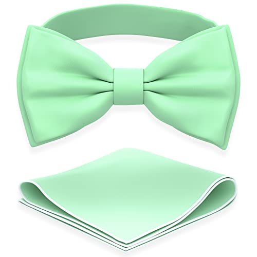 Image of Adam Young Men's Bow Ties with Handkerchief Pre-Tied Style Formal Satin Classic Bowtie for Tuxedo Faux Silk
