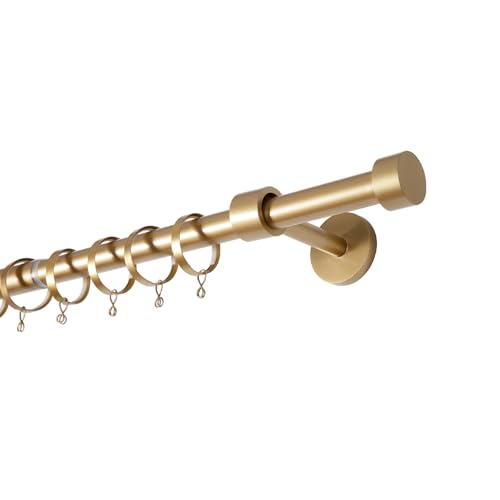 Image of TWOPAGES Adjustable Curtain Rods for Windows 32 to 76 Inch, Wall Mounted Heavy Duty 1 Inch Gold Curtain Rod with Rings, Carbon Steel Curtain Rod Set