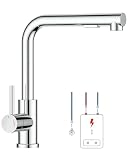 FORIOUS Rubinetto Lavello Cucina Bassa Pressione, Rubinetto a Forma L con Estraibile, Miscelatore Cucina 3 Vie per Scaldabagno o Sotto Lavello, 2 Getti, Rotazione 360°, Cromo Lucido, Scanalata