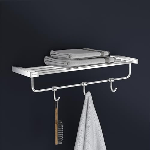 Image of Plantex Smero Pure Brass 24 inch Towel Rack for Bathroom /Towel Stand /Hanger /Towel Holder /Towel Bar /Bathroom Accessories - Arrete (Chrome)