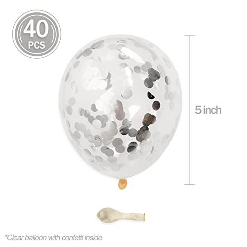 Image of Silver Confetti Balloons, 40 Pcs 5 Inch Clear Balloons with Confetti Inside for Graduation Engagement Cake Topper Decor Bridal Shower Baby Shower Birthday Party Decoration Supplies
