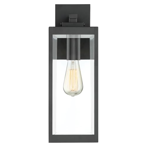 Image of Quoizel Westover 17 inch Outdoor Wall Lantern, Earth Black | 1-Light, Clear Beveled Glass, E26 Base, ETL Wet Rated
