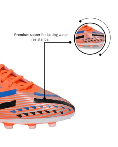 Image of PRO ASE SPORT Football Shoes with Rubber Studs - Ideal for Hard & Artificial Turf Surfaces | Orange, Black, Golden.